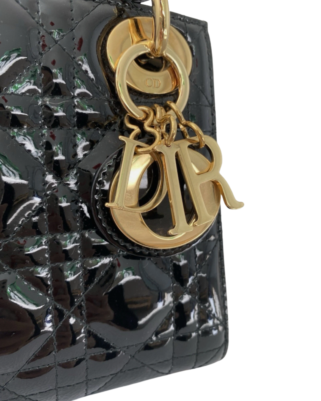 Christian Dior Lady Dior Micro Bag in Black Patent Cannage Leather