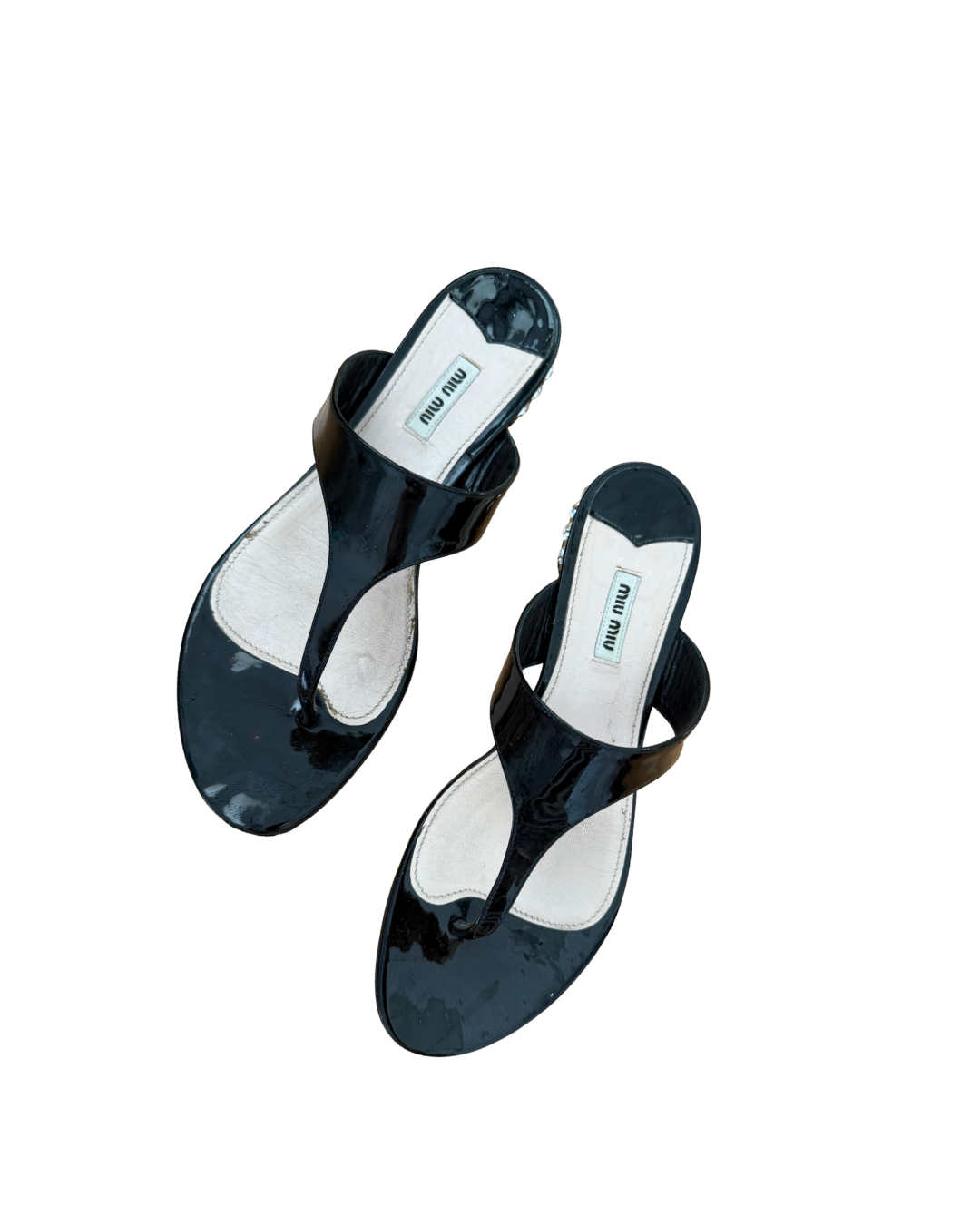 Miu Miu Black Patent Crystal-Embellished Sandals 41.5