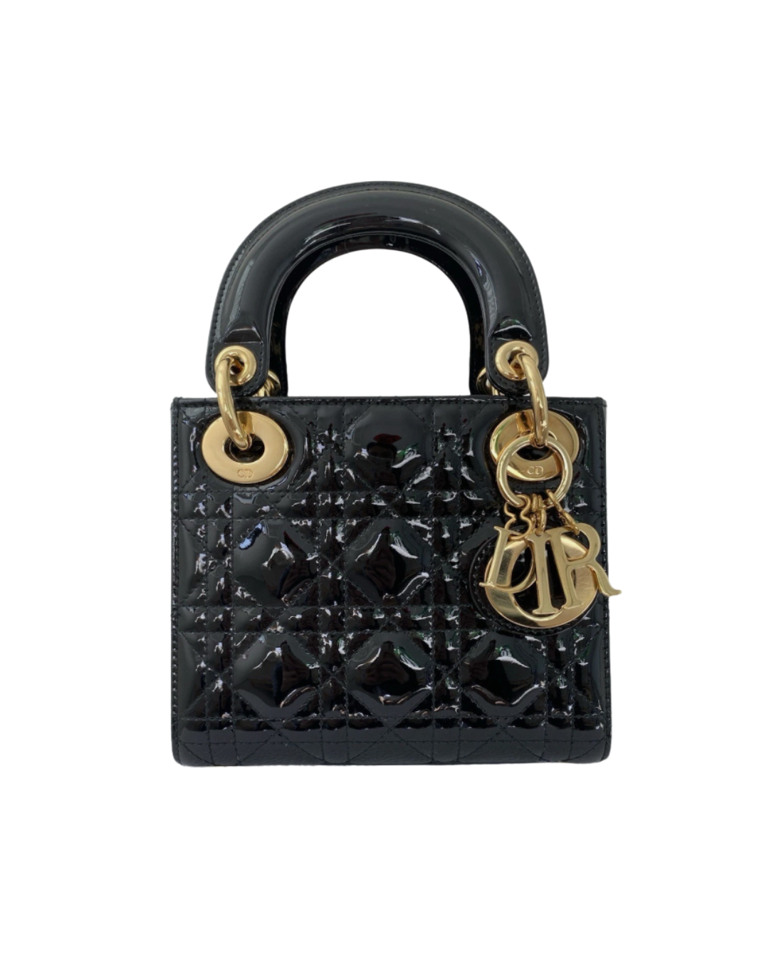 Christian Dior Lady Dior Micro Bag in Black Patent Cannage Leather