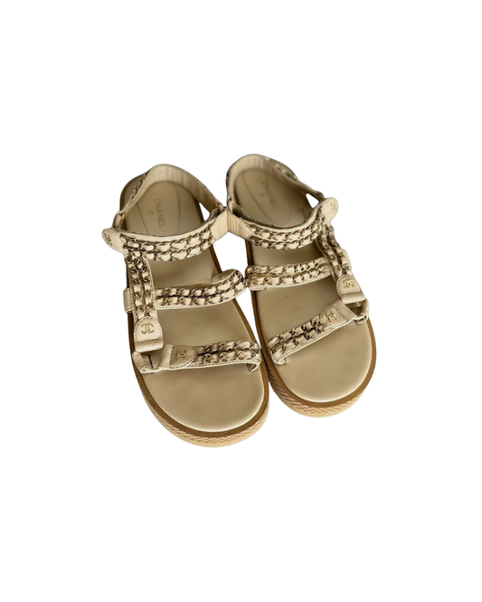Chanel Beige Leather Chain Sandals 42