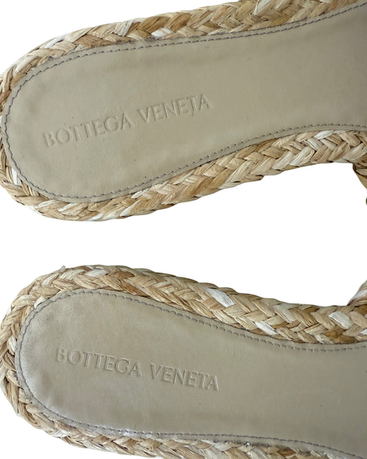 Bottega Veneta Raffia Stretch Flat Sandals Macadamia 41