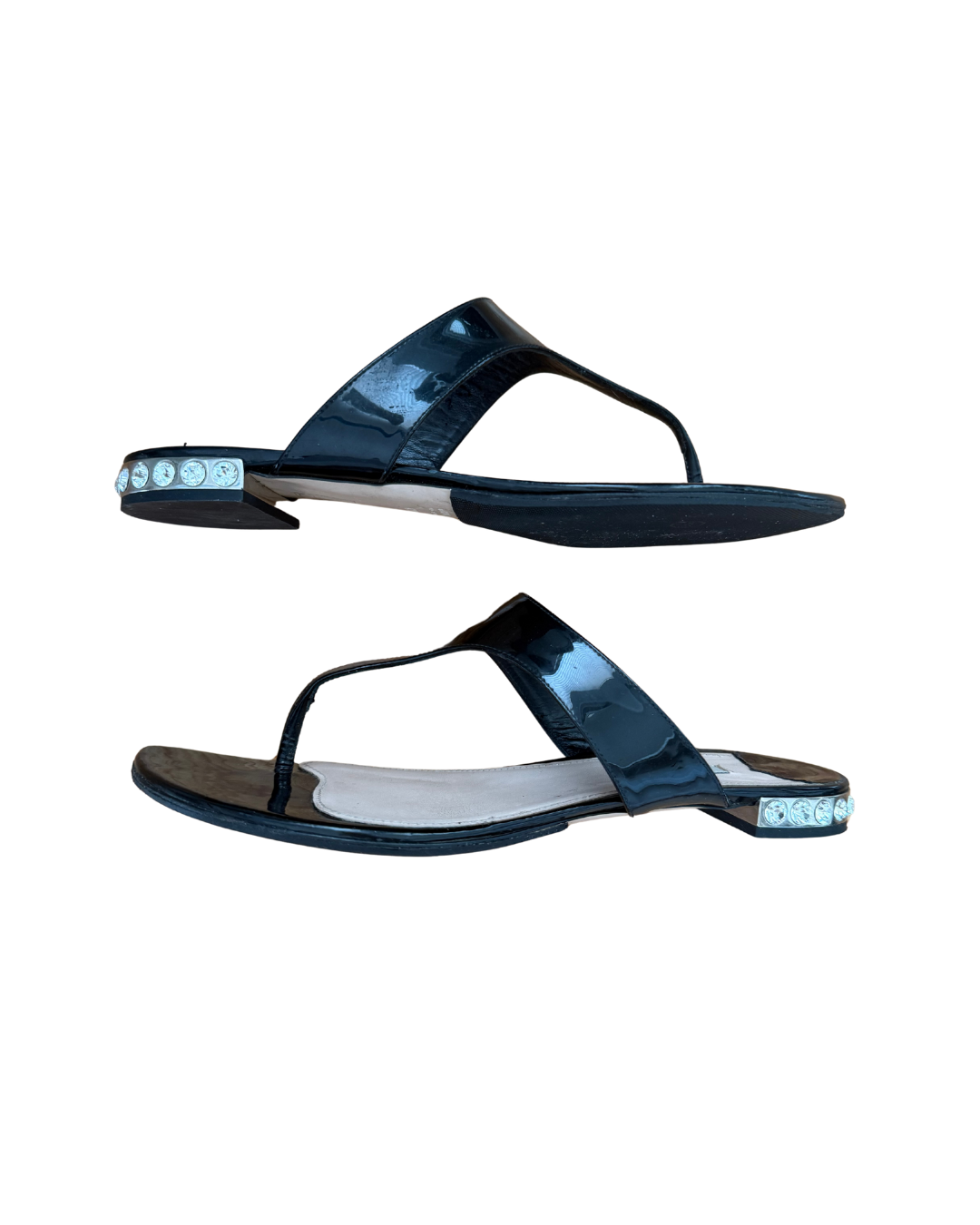 Miu Miu Black Patent Crystal-Embellished Sandals 41.5