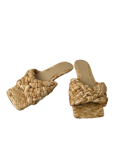 Bottega Veneta Raffia Stretch Flat Sandals Macadamia 41