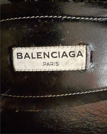 Vintage Balenciaga Black Leather Peep-Toe Wedge Sandals 41